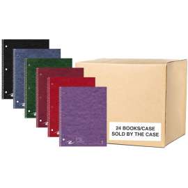 Roaring Spring Stasher College Ruled One Subject Spiral Notebook, 3 Hole Punched, Cover Pocket, 1 Case (24 Total), 11" x 9" 100 Sheets, Assorted Colors, 200 Pages