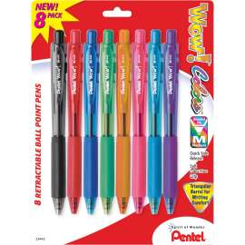 WOW! Retractable Ballpoint Pen, Medium 1mm, Assorted Ink/Barrel, 8/Pack