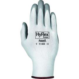 HyFlex Foam Gloves, White/Gray, Size 9, 12 Pairs