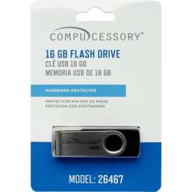 Compucessory - 16 GB Black/Aluminum USB 2.0 Flash Drive with Password Protection (1 per Pack)