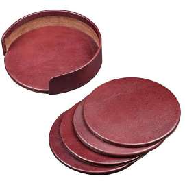 Dacasso Leather Coasters - Set of 4 with Holder
