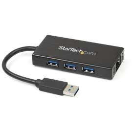 StarTech.com 3 Port Portable USB 3.0 Hub with Gigabit Ethernet Adapter NIC