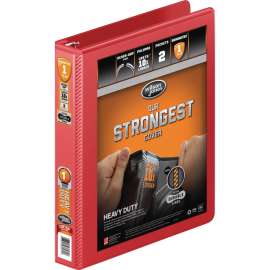 Heavy-Duty Round Ring View Binder with Extra-Durable Hinge, 3 Rings, 1" Capacity, 11 x 8.5, Red