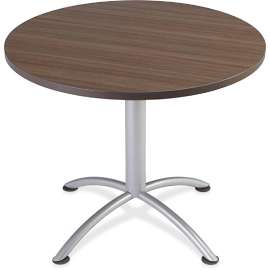 iLand Table, Contour, Round Seated Style, 36" dia. x 29", Natural Teak/Silver