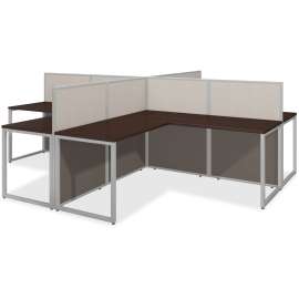 Bush Easy Office 60W 4 Person L Shaped Cubicle Desk Workstation with 45H Panels, Mocha Cherry