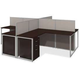 Bush Easy Office 60W 4 Person L Shaped Cubicle Desk with Drawers and 45H Panels, Mocha Cherry