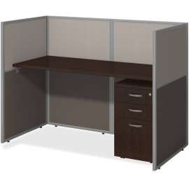 Bush Easy Office 60W Cubicle Desk with File Cabinet and 45H Closed Panels Workstation, Mocha Cherry