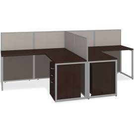 Bush Easy Office 60W 2 Person L Shaped Cubicle Desk with Drawers and 45H Panels, Mocha Cherry