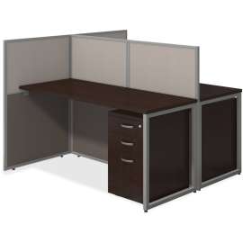 Bush Easy Office 60W 2 Person Cubicle Desk with File Cabinets and 45H Panels, Mocha Cherry