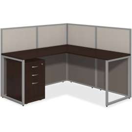 Bush Easy Office 60W L Shaped Cubicle Desk with File Cabinet and 45H Panels, Mocha Cherry
