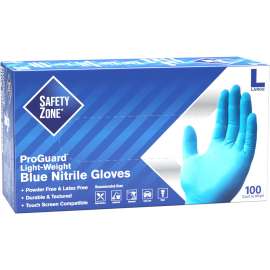 Safety Zone Powder Free Blue Nitrile Gloves, Blue, Large