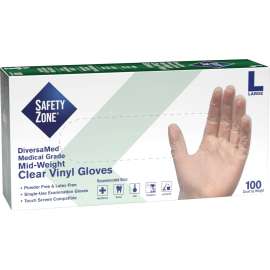 Safety Zone Powder Free Clear Vinyl Gloves