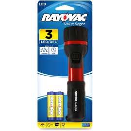 General Purpose Rubber and Aluminum Flashlight, 2 AA Batteries (Included), Red/Black