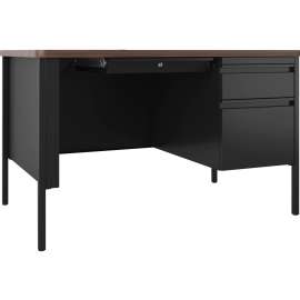 Lorell Fortress Walnut Top/Black Teacher's Desk