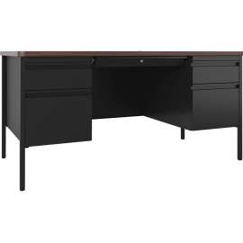 Lorell Fortress Walnut Top/Black Teacher's Desk