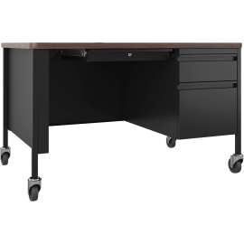 Lorell Fortress Walnut Top/Black Teacher's Desk