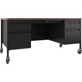 Lorell Fortress Walnut Top/Black Teacher's Desk