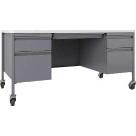 Lorell Fortress White Top/Platinum Teachers Desk