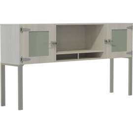 Mayline 72" Hutch with Glass Doors & Supports, Smoke Door, White Ash, 38"H x 72"W x 15"D, 1 Each
