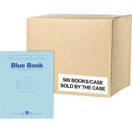 Roaring Spring Case of 500 Exam Books, 10"x8" , 8 sheets/16 pages of 15# Smooth White Paper, Wide Ruled W/ Margin, Heavy Blue Cover, Stapled, 16 Pages