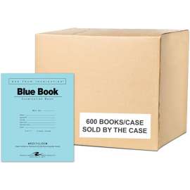 Roaring Spring Recycled Test Blue Exam Book, 1 Case (600 Total), Wide Ruled with Margin, 8.5" x 7" 8 Sheets/16 Pages, Blue Cover, 16 Pages