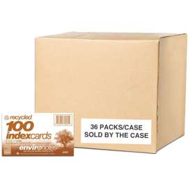 Roaring Spring Case of 36 Packs of Recycled Index Cards, 3"x5" , 100 sheets of White Recycled 100# Index Per Pack, unRuled