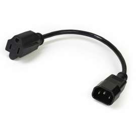 StarTech.com 1ft (0.3m) Power Extension Cord, IEC C14 to NEMA 5-15R, 10A 125V, 18AWG, Black, Outlet Extension Cable for Network Equipment