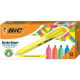 BIC Brite Liner Retractable Highlighter, Assorted, 12 Pack
