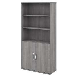 Bush Studio C 5 Shelf Bookcase with Doors, Platinum Gray