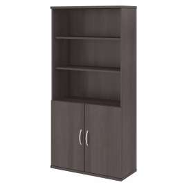 Bush Studio C 5 Shelf Bookcase with Doors, Storm Gray