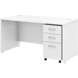 Bush Studio C 60W x 30D Office Desk with Mobile File Cabinet, White
