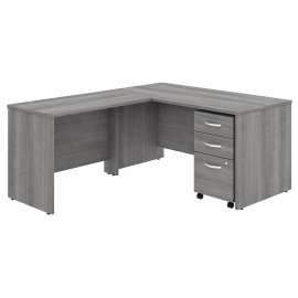 Bush Studio C 60W x 30D L Shaped Desk with Mobile File Cabinet and 42W Return, Platinum Gray/Platinum Gray