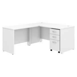 Bush Studio C 60W x 30D L Shaped Desk with Mobile File Cabinet and 42W Return, White