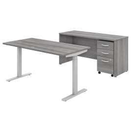 Bush Business Furniture Studio C 60W x 30D Height Adjustable Standing Desk, Credenza and Mobile File Cabinet, Platinum Gray/Platinum Gray