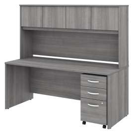 Bush Studio C 72W x 30D Office Desk with Hutch and Mobile File Cabinet, Platinum Gray/Platinum Gray