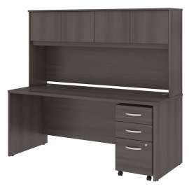 Bush Studio C 72W x 30D Office Desk with Hutch and Mobile File Cabinet, Storm Gray/Storm Gray