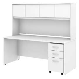 Bush Studio C 72W x 30D Office Desk with Hutch and Mobile File Cabinet, White