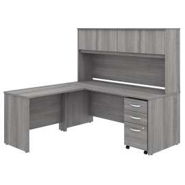 Bush Studio C 72W x 30D L Shaped Desk with Hutch, Mobile File Cabinet and 42W Return, Platinum Gray/Platinum Gray