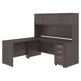 Bush Studio C 72W x 30D L Shaped Desk with Hutch, Mobile File Cabinet and 42W Return, Storm Gray/Storm Gray