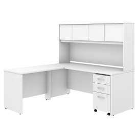 Bush Studio C 72W x 30D L Shaped Desk with Hutch, Mobile File Cabinet and 42W Return, White