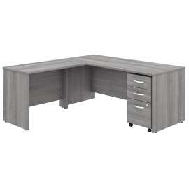 Bush Studio C 72W x 30D L Shaped Desk with Mobile File Cabinet and 42W Return, Platinum Gray/Platinum Gray