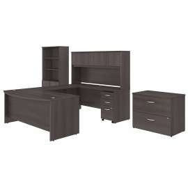 Bush Studio C 72W x 36D U Shaped Desk with Hutch, Bookcase and File Cabinets, Storm Gray/Storm Gray