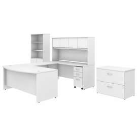 Bush Studio C 72W x 36D U Shaped Desk with Hutch, Bookcase and File Cabinets, White