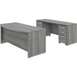 Bush Business Furniture Studio C 72W x 36D Bow Front Desk and Credenza with Mobile File Cabinets, Platinum Gray/Platinum Gray