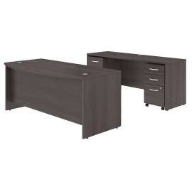Bush Business Furniture Studio C 72W x 36D Bow Front Desk and Credenza with Mobile File Cabinets, Storm Gray/Storm Gray