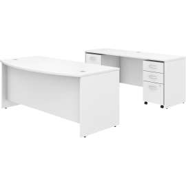 Bush Business Furniture Studio C 72W x 36D Bow Front Desk and Credenza with Mobile File Cabinets, White