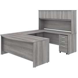 Bush Studio C 72W x 36D U Shaped Desk with Hutch and Mobile File Cabinet, Platinum Gray/Platinum Gray