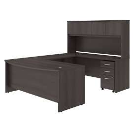 Bush Studio C 72W x 36D U Shaped Desk with Hutch and Mobile File Cabinet, Storm Gray/Storm Gray