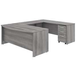 Bush Studio C 72W x 36D U Shaped Desk with Mobile File Cabinet, Platinum Gray/Platinum Gray