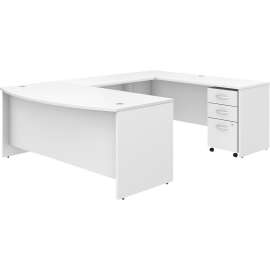 Bush Studio C 72W x 36D U Shaped Desk with Mobile File Cabinet, White